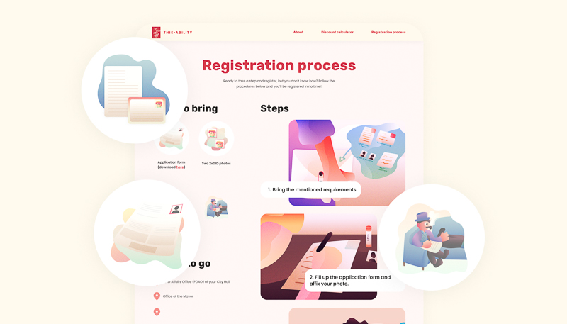 Screenshots from the registration process page